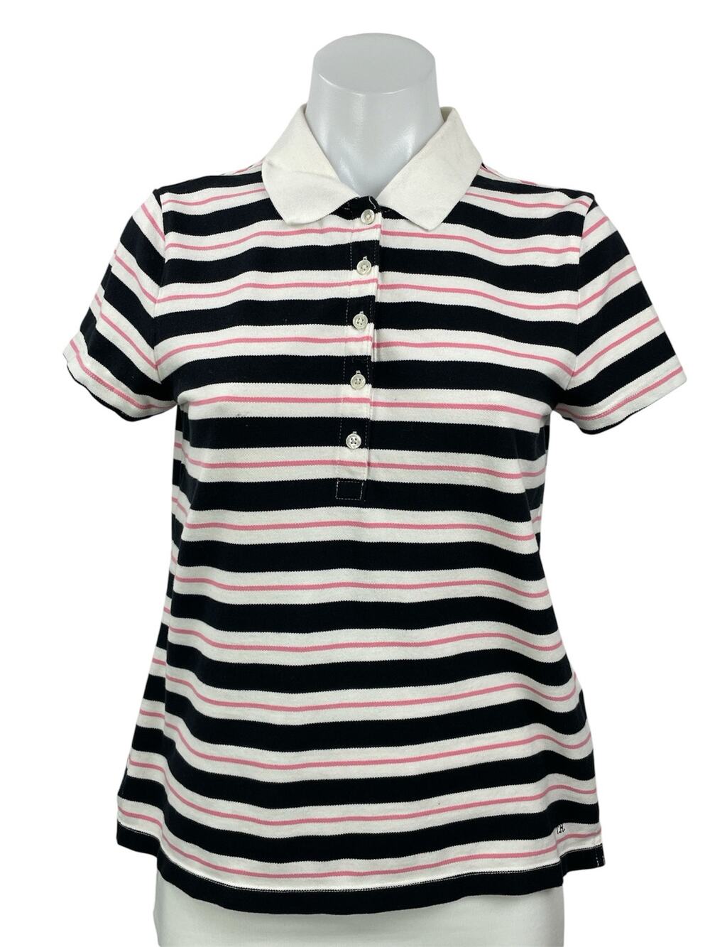 Tommy Hilfiger Women's Black Pink Short Sleeve Striped Polo Shirt Top Size M